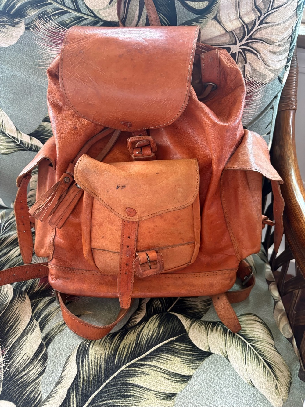 Brown Leather Backpack - Classic Drawstring Rucksack - Picture 3 of 6